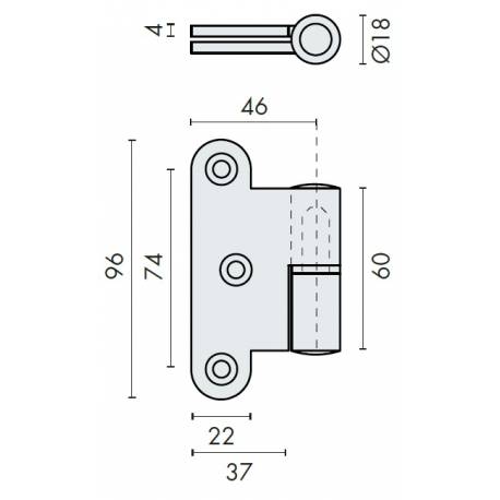 Paumelle double, bague d'usure 4 mm, droite, inox brossé 316