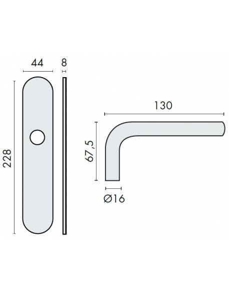 Paire de béquilles sur plaque LOGINOX C 16 mm fonction bec de cane, inox poli