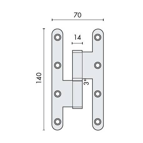 Paumelle double EXS 1.61, bouts ronds, droite, inox brossé