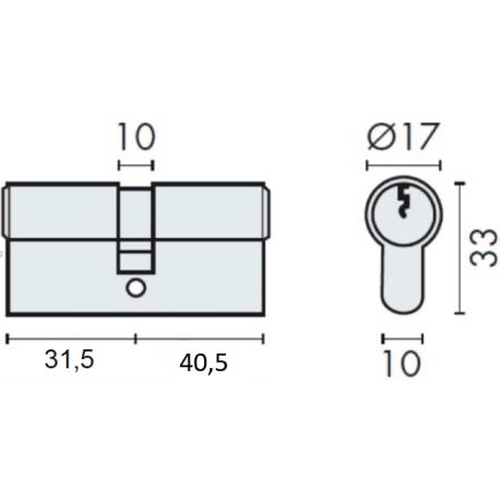 Cylindre européen EXS 3000 2 entrées 31.5x40.5 nickelé mat 3 clés