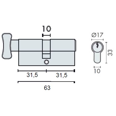 Cylindre européen EXS 3000 à bouton ovale 31.5x40.5 nickelé mat 3 clés